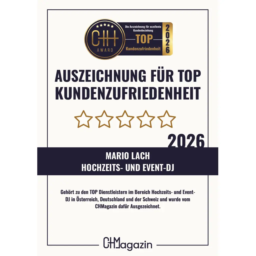 Mario Lach alias DJ CMO wurde der Preis für Kundenzufriedenheit 2026 vom CH Magazin verliehen.